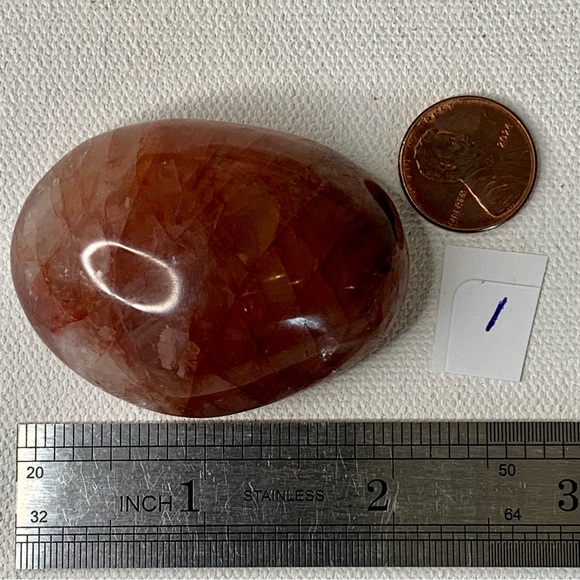 2" RED FIRE QUARTZ Hematoid Crystal Polished Palm Stone Tumble Madagascar 73g - Picture 12 of 13